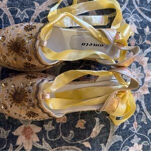Gold Embellished Women's Shoes with Yellow Accents